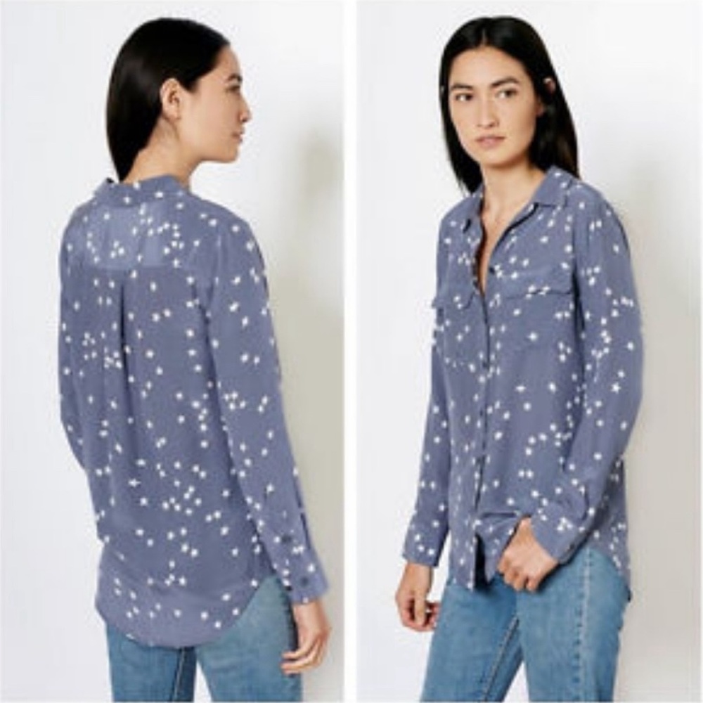 Equipment Femme 100% Silk Star Print Long Sleeves Button Down Blouse - Picture 9 of 9